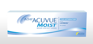 Pack of 30 lenses. 1-DAY ACUVUE® MOIST for ASTIGMATISM Contact Lenses with LACREON®  Technology and UV Blocking.